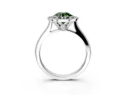 Halo Engagement Ring Setting for Fancy Green Round Cut Center with Milgrain Pave Band and Bezel Head in Platinum