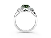 3 Stone Engagement Ring Setting for Fancy Green Round Cut Center with Matching Side Accents and Prong Head in Platinum