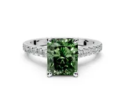 Solitaire Engagement Ring Setting for Fancy Green Radiant Cut Center with Widening Pave Band and Claw Prong Head in White Gold