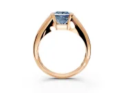 Tension Engagement Ring Setting for Fancy Blue Princess Cut Center with Wide Tapered Band and Tension Head in Rose Gold