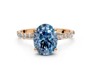 Solitaire Engagement Ring Setting for Fancy Blue Oval Center with Pave Accents and Prong Head in Rose Gold