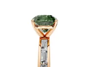 Solitaire Engagement Ring Setting for Fancy Green Cushion Cut Center with Channel Baguette Band and Prong Head in Rose Gold