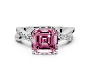 Crossover Engagement Ring Setting for Fancy Pink Asscher Cut Center with Pave and Plain Strands and Prong Head in White Gold