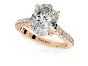 Solitaire Engagement Ring Setting for Oval Center with Widening Pave Band and Claw Prong Head in Rose Gold