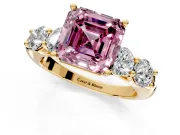 5 Stone Engagement Ring Setting for Fancy Pink Asscher Cut Center with Graduated Accents and Prong Head in Yellow Gold