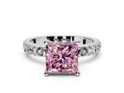 Solitaire Engagement Ring Setting for Fancy Pink Princess Cut Center with XO Engraved Band and Prong Head in Sterling Silver