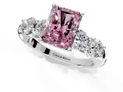 5 Stone Engagement Ring Setting for Fancy Pink Radiant Cut Center with Graduated Accents and Prong Head in Sterling Silver