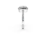 Halo Engagement Ring Setting for Radiant Cut Center with Inner Milgrain Border and Prong Head in White Gold
