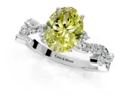 Solitaire Engagement Ring Setting for Fancy Yellow Oval Center with Bar-Station Pave Twist and Prong Head in Platinum