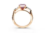 Channel-Set Engagement Ring Setting for Fancy Pink Asscher Cut Center with Baguette Band and Prong Head in Rose Gold