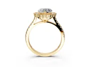 Milgrain Floral Halo Engagement Ring Setting for Heart-Shaped Center with Pave Band and Prong Head in Yellow Gold