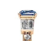 Channel-Set Engagement Ring Setting for Fancy Blue Asscher Cut Center with Baguette Band and Prong Head in Rose Gold