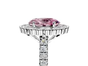 Milgrain Floral Halo Engagement Ring Setting for Fancy Pink Oval Center with Pave Band and Prong Head in Platinum