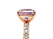 Solitaire Engagement Ring Setting for Fancy Pink Princess Cut Center with Round Cut Pave Band and Prong Head in Rose Gold