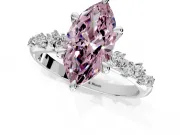Solitaire Engagement Ring Setting for Fancy Pink Marquise Center with Trailing Leaf Accent Band and Prong Head in White Gold