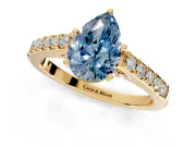 Solitaire Engagement Ring Setting for Fancy Blue Pear-Shaped Center with Crossover Accents and Prong Head in Yellow Gold