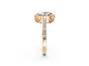 Halo Engagement Ring Setting for Oval Center with Heart-Shaped Openwork, Pave Band and Prong Head in Rose Gold