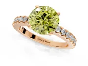 Solitaire Engagement Ring Setting for Fancy Yellow Round Cut Center with Single Row Accent Band and Prong Head in Rose Gold