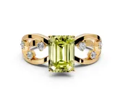 Solitaire Engagement Ring Setting for Fancy Yellow Emerald Cut Center with Criss-Cross Accent Band and Prong Head in Yellow Gold