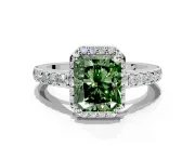 Halo Engagement Ring Setting for Fancy Green Radiant Cut Center with Full Pave Band and Prong Head in Platinum