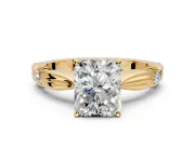 Solitaire Engagement Ring Setting for Radiant Cut Center with Carved Leaf Shoulders and Prong Head in Yellow Gold