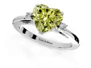 3 Stone Engagement Ring Setting for Fancy Yellow Heart-Shaped Center with Low-Set Round Cut Accents and Prong Head in White Gold