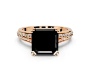 Solitaire Engagement Ring Setting for Fancy Black Asscher Cut Center with Pave Rail Split Shank and Prong Head in Rose Gold