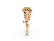 Halo Engagement Ring Setting for Fancy Yellow Cushion Cut Center with Leaf Motif Split Shank and Prong Head in Rose Gold