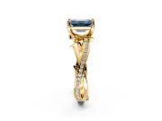 Solitaire Engagement Ring Setting for Fancy Blue Emerald Cut Center with Pave and Plain Crossover Band and Prong Head in Yellow Gold