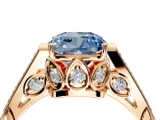 Cathedral Engagement Ring Setting for Fancy Blue Cushion Cut Center with Antique-Style Pave Band and Prong Head in Rose Gold