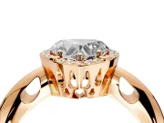 Halo Engagement Ring Setting for Heart-Shaped Center with Tapered Plain Band and Prong Head in Rose Gold
