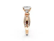3 Stone Engagement Ring Setting for Asscher Cut Center with Pave Twist Band and Prong Head in Rose Gold