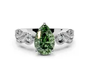 Leaf Engagement Ring Setting for Fancy Green Pear-Shaped Center with Milgrain Accent Band and Prong Head in White Gold