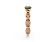 Solitaire Engagement Ring Setting for Fancy Green Cushion Cut Center with Marquise Panel Band and Prong Head in Rose Gold
