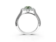 Milgrain Halo Engagement Ring Setting for Fancy Green Oval Center with Bezel Point Accents and Prong Head in Sterling Silver