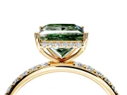 Hidden Halo Engagement Ring Setting for Fancy Green Princess Cut Center with Pave Band and Prong Head in Yellow Gold