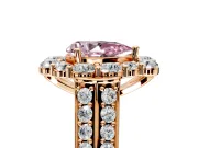Large Accent Halo Engagement Ring Setting for Fancy Pink Pear-Shaped Center with Pave Split Shank and Prong Head in Rose Gold