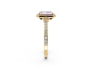 Halo Engagement Ring Setting for Fancy Pink Radiant Cut Center with Pave Accents, Heart Basket and Prong Head in Yellow Gold