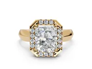 Halo Engagement Ring Setting for Radiant Cut Center with Square Band and Prong Head in Yellow Gold