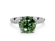 Solitaire Engagement Ring Setting for Fancy Green Round Cut Center with Pave Accents and Prong Head in Platinum