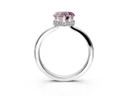 Hidden Halo Engagement Ring Setting for Fancy Pink Heart-Shaped Center with Wide Flat Plain Band and Prong Head in Sterling Silver