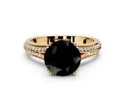 Solitaire Engagement Ring Setting for Fancy Black Round Cut Center with Pave Rail Split Shank and Prong Head in Yellow Gold