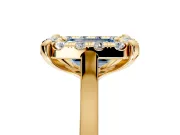 Single Halo Engagement Ring Setting for Fancy Blue Emerald Cut Center with Corner Claws, Plain Band and Prong Head in Yellow Gold