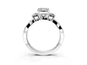 3 Stone Engagement Ring Setting for Emerald Cut Center with Pave Twist Band and Prong Head in White Gold