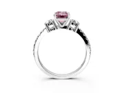 3 Stone Engagement Ring Setting for Fancy Pink Emerald Cut Center with Round Cut Side Accents and Prong Head in Sterling Silver