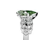 Cluster Engagement Ring Setting for Fancy Green Pear-Shaped Center with 2-Row Shoulder Clusters and Prong Head in Platinum