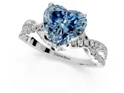 Solitaire Engagement Ring Setting for Fancy Blue Heart-Shaped Center with Narrow Twist Pave Band and Prong Head in Sterling Silver