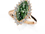 Starburst Halo Engagement Ring Setting for Fancy Green Marquise Center with Thin Round-Wire Band and Prong Head in Rose Gold