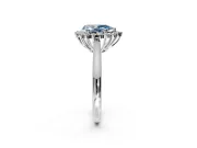 Starburst Halo Engagement Ring Setting for Fancy Blue Pear-Shaped Center with Thin Round-Wire Band and Prong Head in Sterling Silver