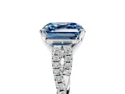 Solitaire Engagement Ring Setting for Fancy Blue Asscher Cut Center with Twisted Pave Split Shank and Prong Head in Platinum